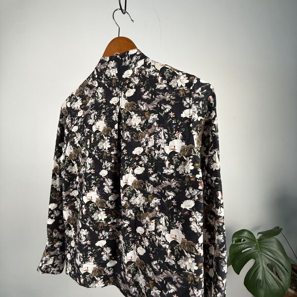 AllSaints Ando Chase Silk Floral Shirt | Black White Blouse - Picture 4 of 8